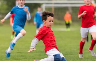 Players attack the goal with intensity
